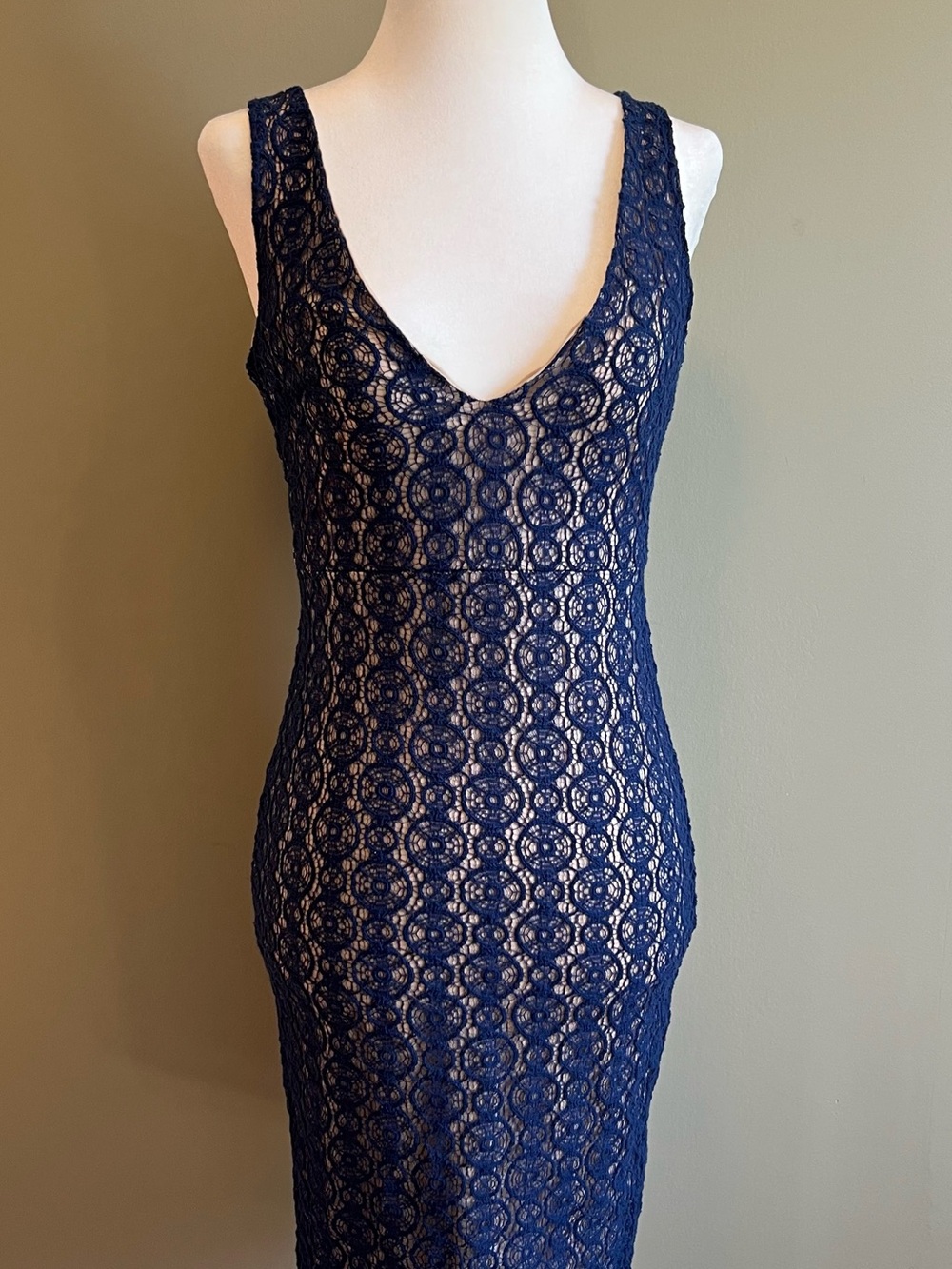 Charlotte Russe Navy Blue Lace Midi Dress